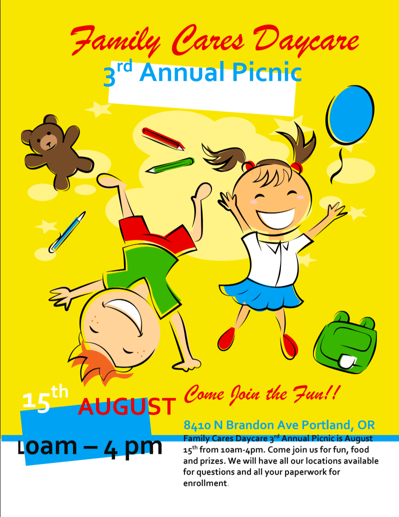 Family Cares Daycare 3rd Annual Picnic
